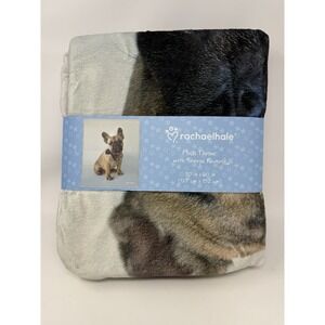 French Bulldog Frenchie Dog  Blanket Lifelike Plus Throw With Sherpa Reverse NWT